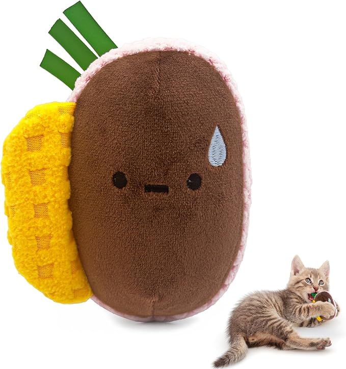 Cat Toys - Hot Dog, Fun Kick and Toss Catnip Toy with Crinkle Sound, Includes Catnip & Silvervine Powder (5g+5g) + 5 Reusable Pouches, Gift for Indoor Cats