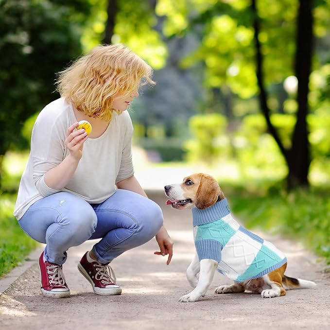 Turtleneck Pet Sweaters for Dogs Boys or Girls,Color Inlay and Moving Needle Pattern Dog Sweater,Pet Clothes,Dog Sweaters,Suitable for Various Breeds Dogs or Sizes(Blue Group,XS)