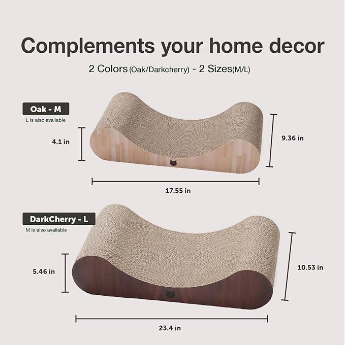 Necoichi Cardboard Cat Scratcher Bed for Indoor Cats - Cat Scratching Board, Horizontal Cat Scratch Pad Lounger with Reversible Usability and Extra Comfort for Lounge, Curved (18" Regular, Oak)