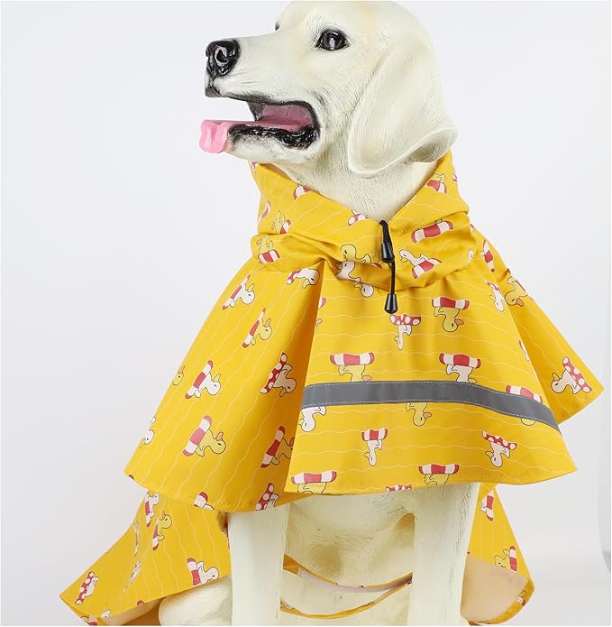 HAPEE Dog Raincoats with Reflective Strip Hoodie,Poncho Jacket for Large Dogs (E5-Yellow River, 26B (Back Length 26"))