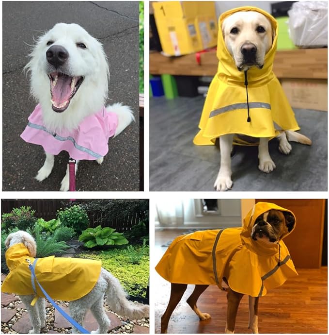 HAPEE Dog Raincoats with Reflective Strip Hoodie,Poncho Jacket for Large Dogs (A1-Yellow, 22B (Back Length 22"))