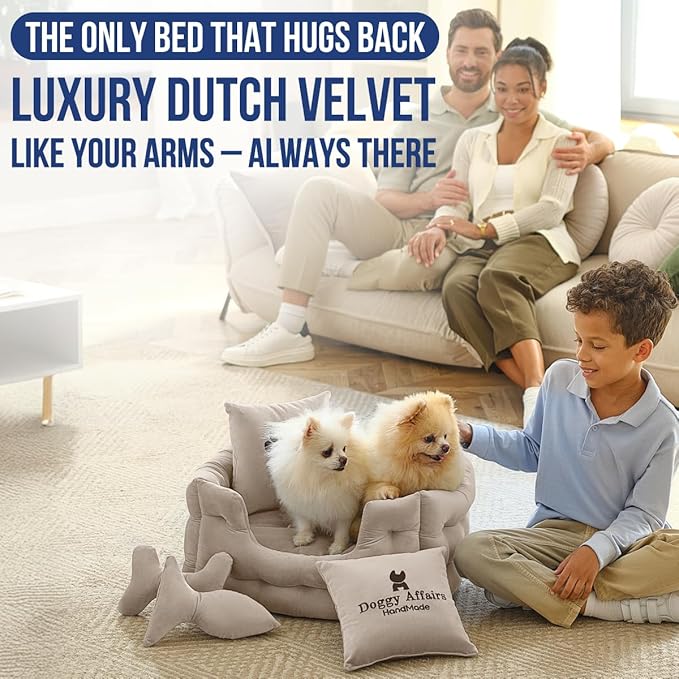 Luxury Dog Bed Chesterfield – Handcrafted Velvet Throne for Dogs | Joint Support, Calming & Temp-Regulating Comfort | Durable 5+ Years, Anti-Claw, Washable 100+ Times –Ivory, Size: XS