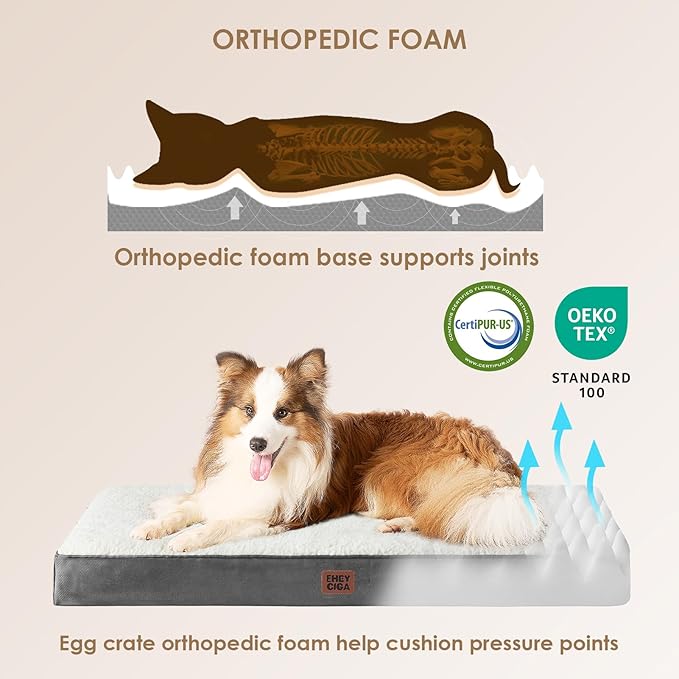 EHEYCIGA Orthopedic Dog Beds for Large Dogs with Removable Washable Cover, Beige, 36x27