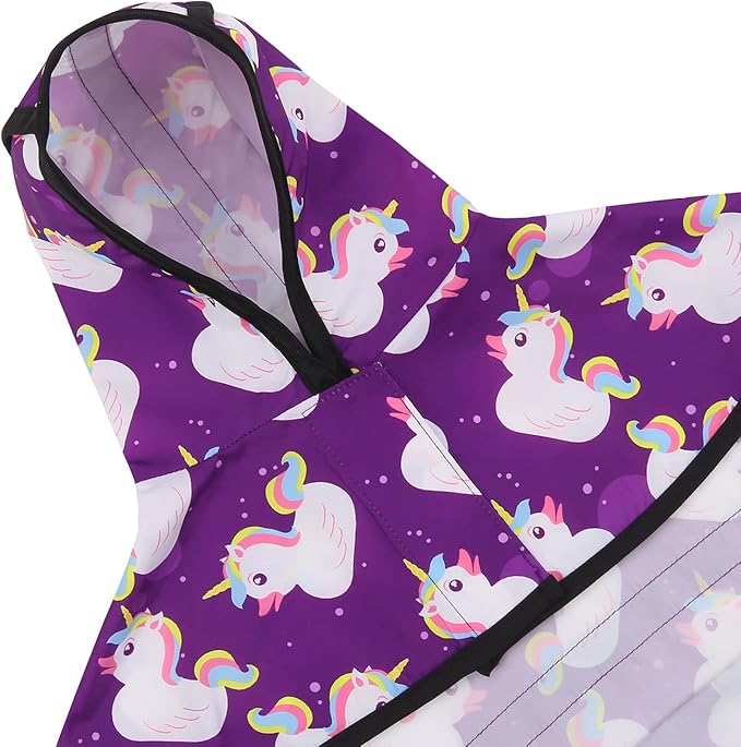 HDE Dog Raincoat Jacket Reflective Adjustable Hooded Pet Poncho Rain Coat with Leash Hole for Small to X-Large Dogs Purple Unicorn Ducks - L