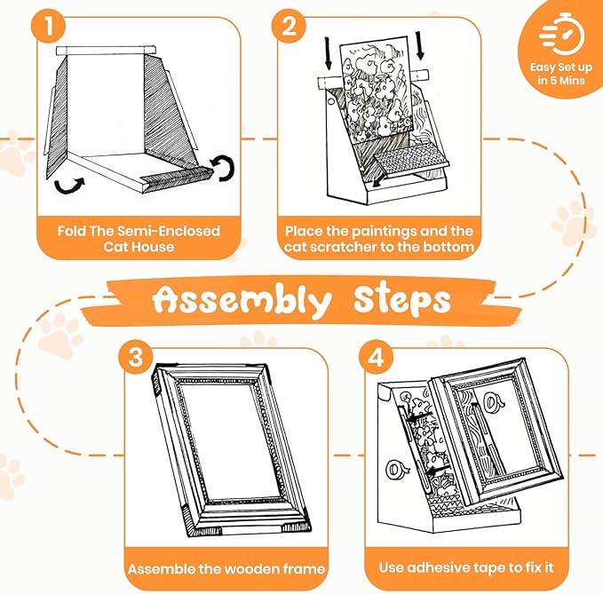 Painting Cat Scratcher Bed CartBoard Cat House Beds for Indoor Cats Half-Surround Design W/Horizontal Cat Scratcher Scratching Board W/Catnip (Rose, Medium - Large)