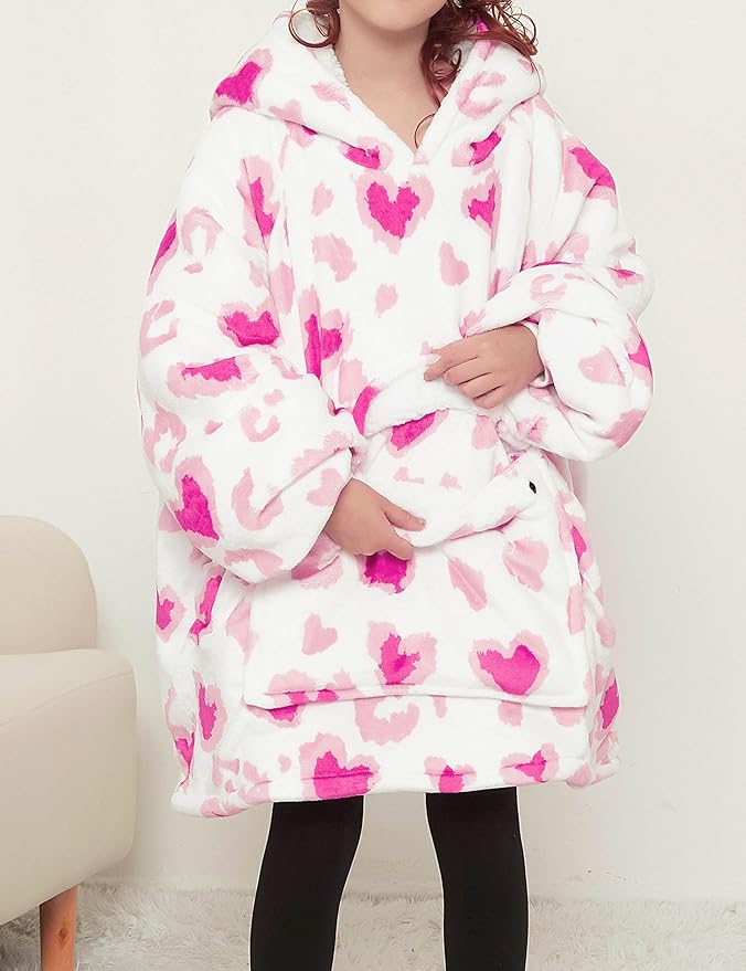 KFUBUO Wearable Blanket Hoodie for Kids Sherpa Patterns Oversized Sweatshirt Blanket With Pocket 6-10 Year Old Girl Boy Gifts for Kids