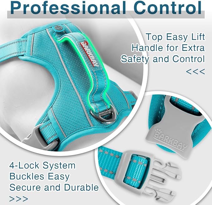 BARKBAY Dog Harness No Pull with ID Tag Pocket - Heavy Duty, Reflective, Easy Control for Large Dogs(Ocean Blue,XS)