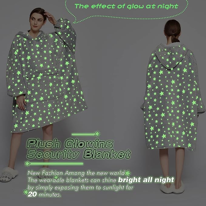 KFUBUO Wearable Blanket Hoodie for Adults Sherpa Glow in The Dark Oversized Sweatshirt Blanket with Pockets Cute Birthday Gifts for Women