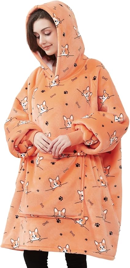 KFUBUO Wearable Blanket Hoodie for Adults Sherpa All Patterns Dog Oversized Sweatshirt Blanket with Pockets Cute Hoodies Gifts for Women