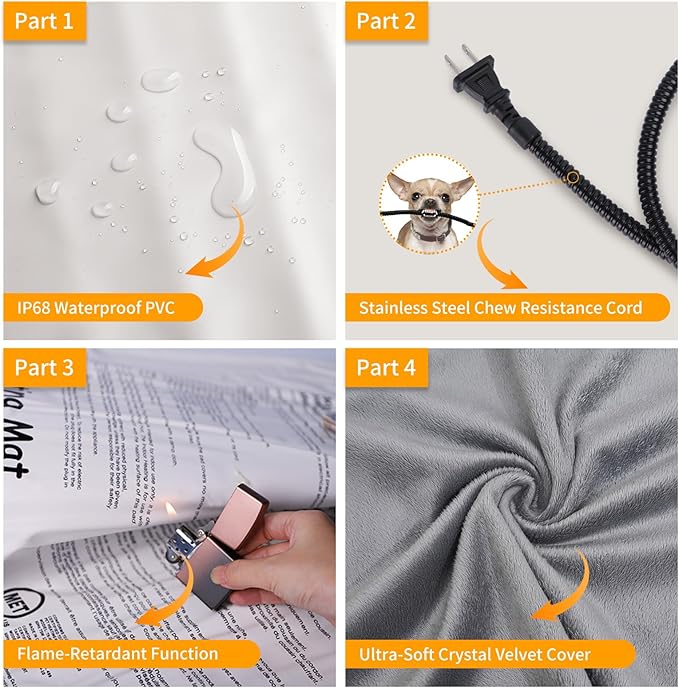 Toozey Large Heated Pet Mat 35x24 in - Waterproof, Chew Resistant, 6 Temp Settings with Timer, Indoor Use for Dogs and Cats