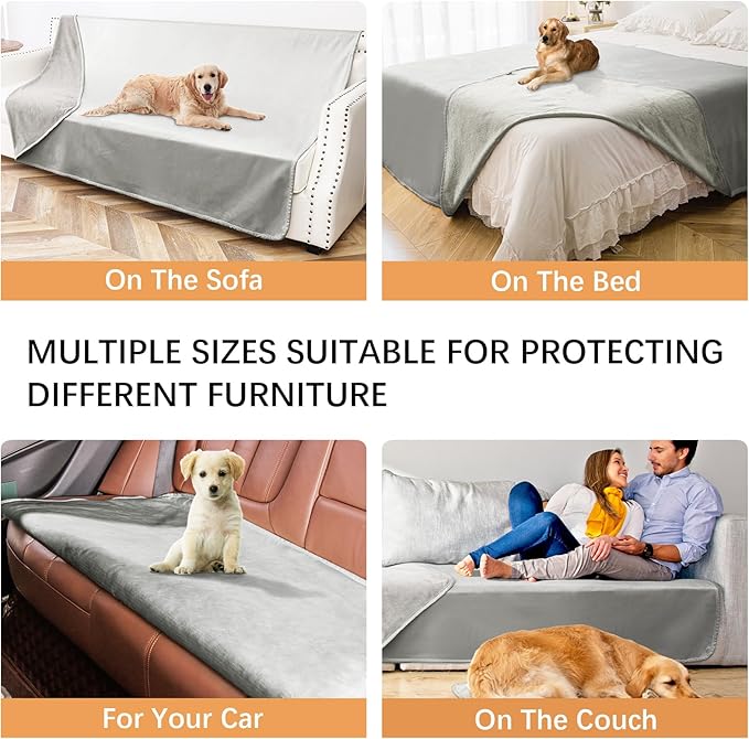 Waterproof Dog Blankets, Washable Pee Proof Pet Blanket for Couch, Soft Reversible Puppy Throw Furniture Protector Cover for Bed Sofa-68"x82",Light Grey+Dark Grey
