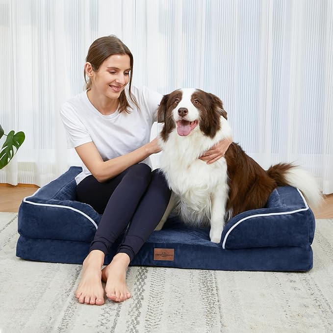Comfort Expression Orthopedic Dog Bed for Small Dogs 20x14 Inch, Waterproof Supportive Egg Crate Foam Small Pet Bed with Removable Bolsters, Dog Couch with Washable Cover & Non-Slip Bottom, Navy Blue