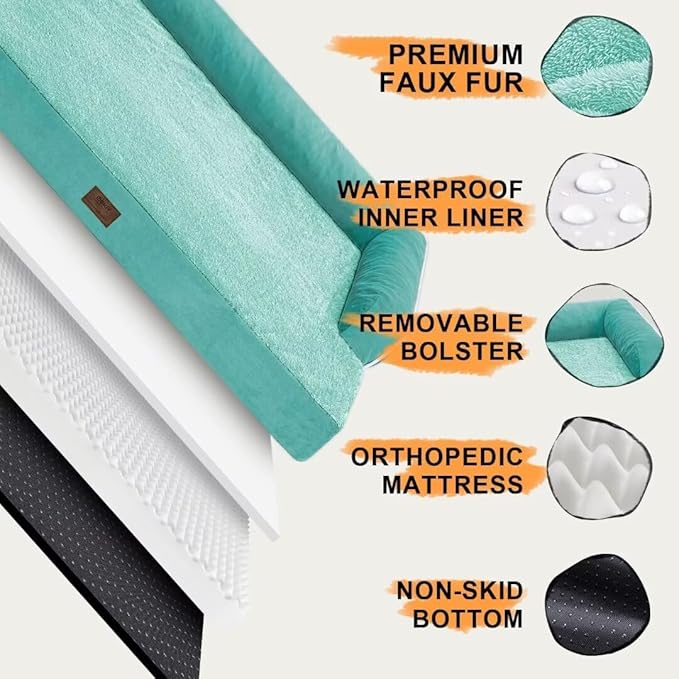 Orthopedic Large Dog Bed Washable: Large Size Dog Beds with Removable Washable Cover, XXLarge Orthopedic Aqua Blue Dog Beds for Big Pet Dogs