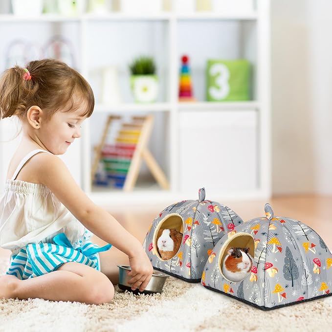 Glittme Guinea Pig Hideout 2Pack Guinea Pig Bed with Soft Pads Washable Small Animal Bed with Non-Slip Bottom Rabbit Hideout for Ferrets, Hamster, S