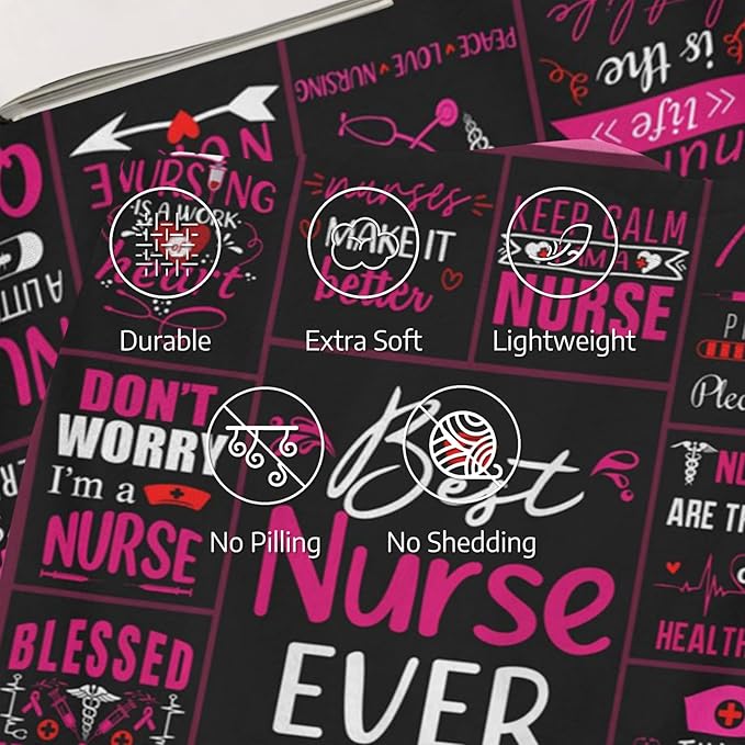 Nurse Pattern Throw Blanket, Nurse Gifts for Women Her, Gifts for Nurse, Soft Lightweight Flannel Blanket, Nurse Practitioner Gifts, Nurse Appreciation Gifts Ideas, Nurse Graduation Gifts 60"X50"