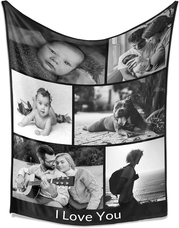Custom Blanket with Photo, Personalized Blanket, Customized Photo Blankets, Customizable Blankets, Personalized Anniversary Birthday Gifts for Women Men Him Her Family