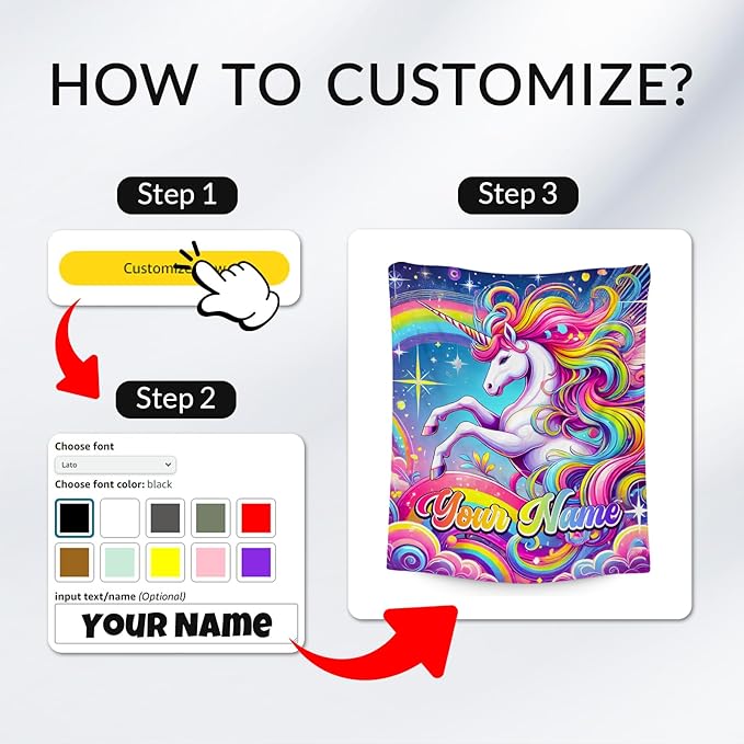 Unicorn Blankets - Personalized Kids Blanket Gifts for Girls - Flannel Soft Cute Throws for Room Decor, Couch,Office - 4 Sizes