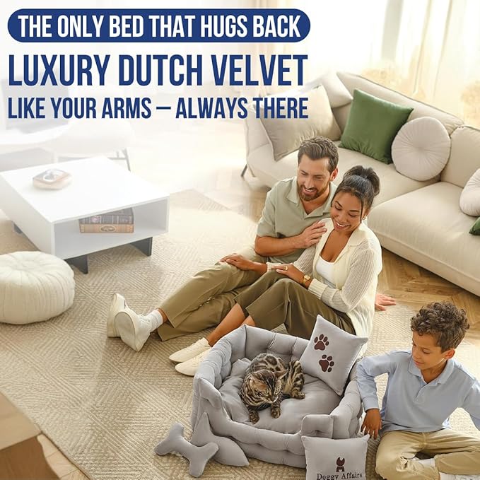 Luxury Dog Bed Chesterfield – Handcrafted Velvet Throne for Dogs | Joint Support, Calming & Temp-Regulating Comfort | Durable 5+ Years, Anti-Claw, Washable 100+ Times – Gray, Size: S