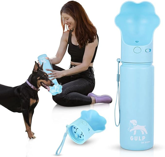 Gulp by Duna 18oz Dog Travel Water Bottle with Paw-Shaped Bowl – Insulated Stainless Steel, Leakproof & Portable with Carry Strap – Outdoor Walking, Hiking & Pet Hydration On-The-Go – Blue