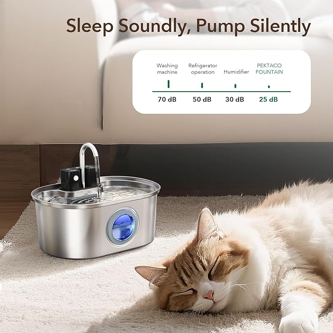 Cat Water Fountain Stainless Steel 108oz/3.2L:Battery Operated Wireless Cat Fountains for Drinking Indoor, Automatic Pet Water Dispenser with Ultra Quiet Pump,Multi-Filtration,Easy Clean BPA-Free