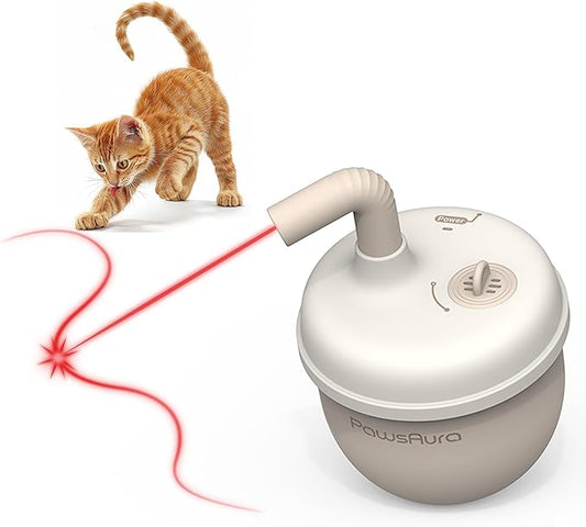 MayMaw Automatic Cat Laser Toy - 360° Self-Balancing Laser with 3 Adjustable Speeds & USB Rechargeable Interactive Toy for Bored Indoor Cats (Beige)
