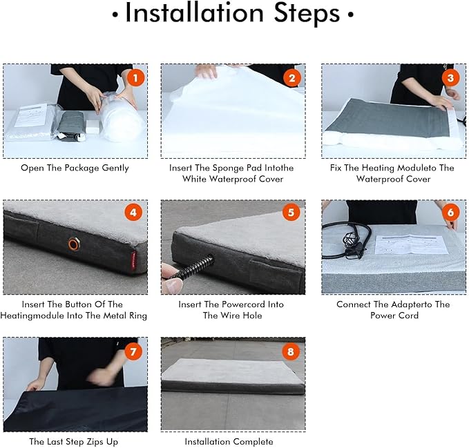 Upgraded Heated Dog Bed with Enlarged Heating Area, Orthopedic Dog Bed with Memory Foam, Heated Pet Bed & Removable Waterproof Cover for Medium, Large, Jumbo Dogs/XL