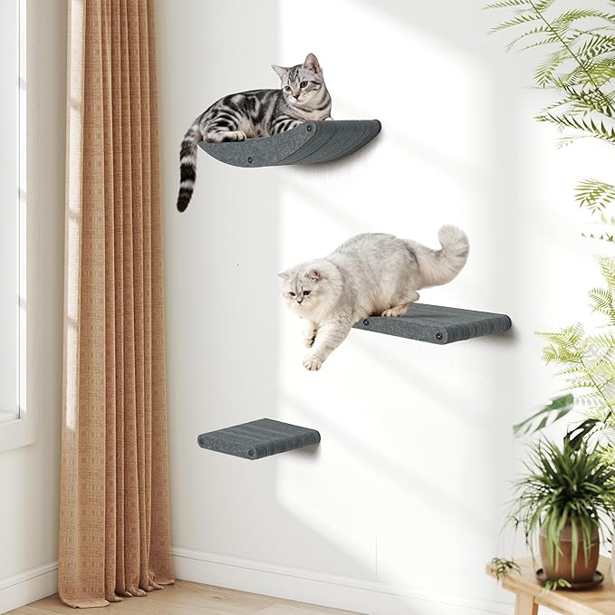 Cat Wall Shelves Stable Wall-Mounted Cats Shelves and Perches - 3-in-1 Cat Playground Furniture Set for Climbing Resting - Suitable for Small to Large Indoor Cats (Black)