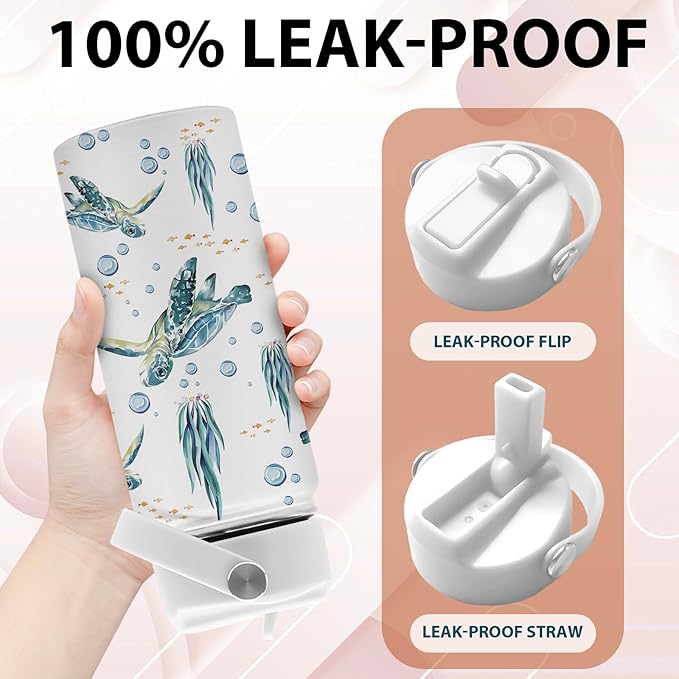 Turtle Gifts for Turtle Lovers, 16 oz Water Bottle with Straw Lid, Stainless Steel Insulated Sea Turtles Tumbler, Ocean Turtles Water Bottles for Turtle Lovers