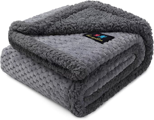 Luciphia Waterproof Bed Blanket Washable,Soft Sherpa Fleece Puppy Reversible Throw Blankets for Medium Large Dog Cat,Furniture Cover Protector Couch from Liquid Pee and Pet Fur,Brown Embossed,65"x57"