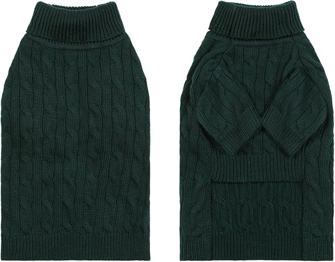 Medium/Large Dog Sweater, Warm Dog Winter Coat w/Sleeves, Comfortable High Neck Premium Dog Clothes for Bulldog-Best for Holidays, Daily Walks L Green