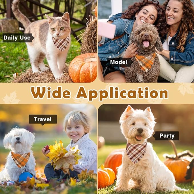 Kytely 2 Pack Fall Dog Bandanas Autumn Dog Bandana Thanksgiving Plaid Pets Scarf Triangle Bibs for Cat Small Dogs Pets