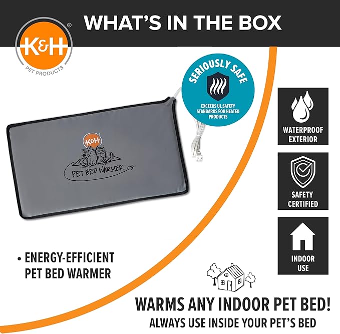 K&H Pet Products Pet Bed Warmer, Turn Any Pet Bed Into a Heated Cat or Dog Bed, Waterproof Indoor Heated Warming Pad Insert, Automatic Temperature, Safety Listed - Extra-Large 26.5 X 16.75in Gray