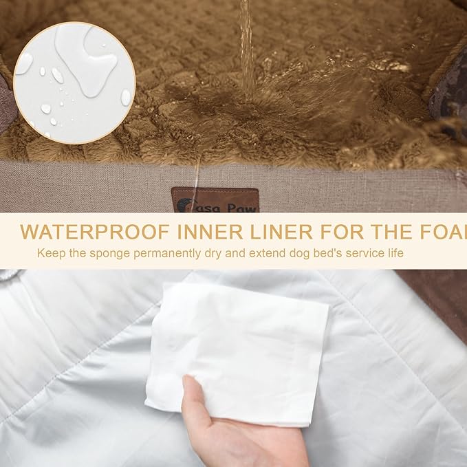 Orthopedic XXL Dog Beds, Waterproof Memory Foam Big Pet Bed for Extra Large Sized Dogs 53x42Inch, Non-Slip Bottom and Egg-Crate Foam Dog Couch Bed with Washable Removable Cover, Brown