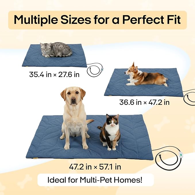 Dog Heating Pad (56"x40") - Waterproof Electric Heated Mat & Pet Bed for Indoor and Outdoor Use, Chew Resistant Cord, Machine Washable Cover with Wheat Pattern Quilting, for Cats and Pets