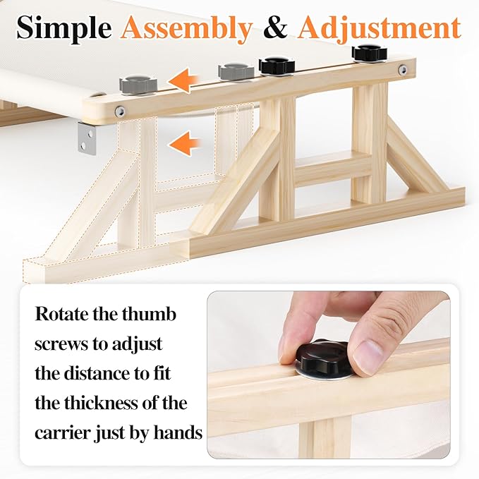 Tresbro 2-in-1 Cat Window Perch & Elevated Cat Hammock, 18.9''L × 15.7''W × 10.2" H Wooden Frame Pet Bed for Indoor Cats, Easy Setup, Adjustable, No Drilling, Cats Perch for Window, Bedside, Ground