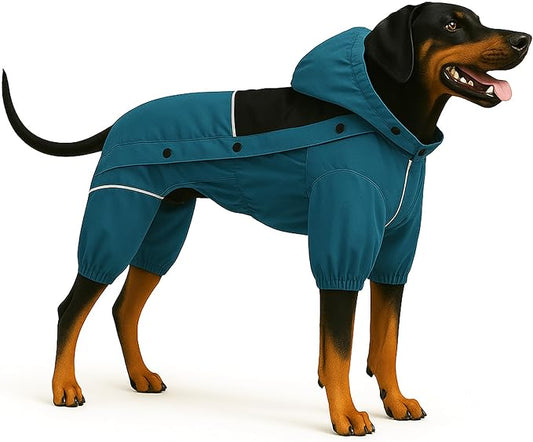 LOVELONGLONG Waterproof Dog Raincoat with Removable Hood – Outdoor Full Body Dog Jacket, Windproof Snowproof Shell Suit – All Season Pet Rain Gear Ocean Teal XXS