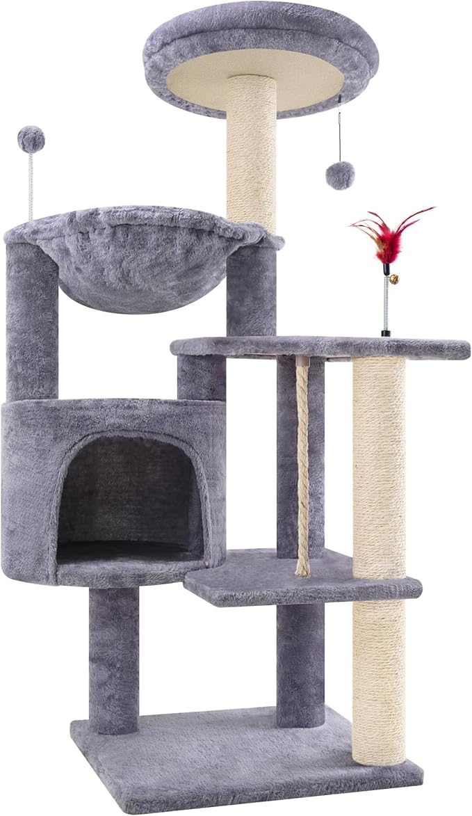 TWDEPART 42.5'' Cat Tree for Indor Cats, Multifunctional Cat Tower with Cozy Condo, Perches, Scratching Posts and Hammock, Grey…