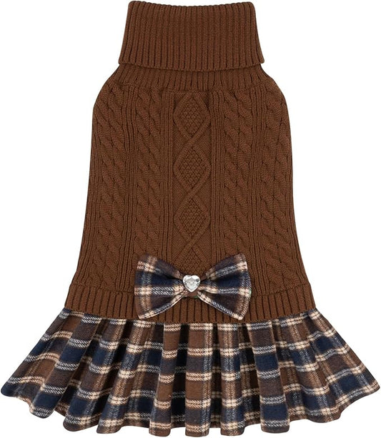 KYEESE Dog Sweater Soft Pullover Pet Coats Warm Puppy Sweater Dress Thick Dogs Clothes with Bowtie Stretchy Knitwear Dog Sweaters for Small Dogs Male Comfy Turtleneck Cat Sweaters, Brown, X-Small