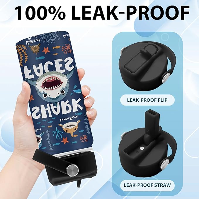 Shark Gifts, 16 oz Water Bottle with Straw Lid, Stainless Steel Insulated Tumbler, Cute Shark Water Bottles for Shark Lovers, Ocean Animals Lovers Gifts Cups