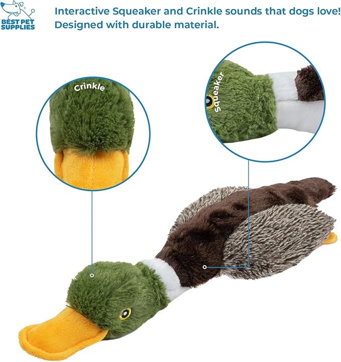 Best Pet Supplies Interactive Squeaky Dog Chew Toy, Ideal Dog Toys for Chewers, Small, Medium & Large Dogs, and Fetch Lovers - Mallard Duck (Brown), Small