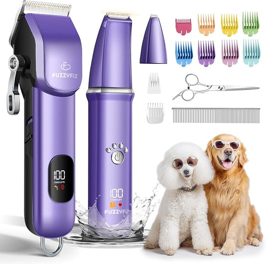 Dog Grooming Kit, Dog Clippers for Grooming for Thick Curly Coats, Professional Pet Hair Shaver Paw Trimmer Cordless Rechargeable Low Noise for Dogs Cats Animals Face Ear