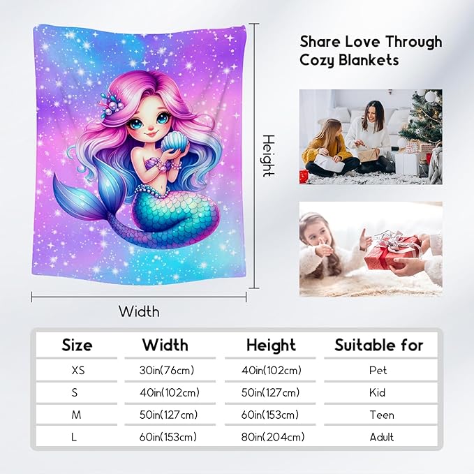 Mermaid Blanket Gifts for Girls - Soft Cozy Fleece Throws for Couch, Sofa 50"x60"