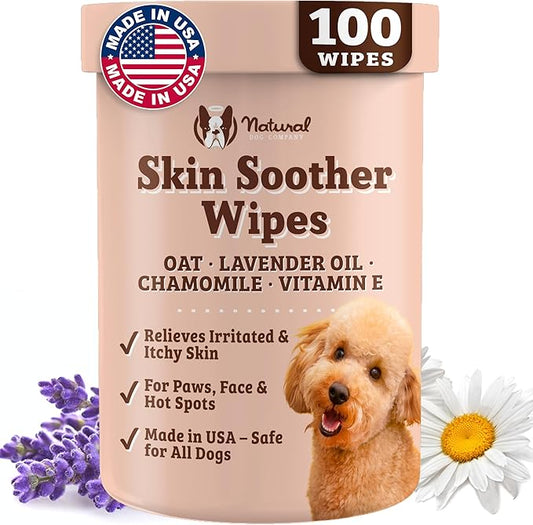 Natural Dog Company Skin Soother Wipes, 100 Count, Pet Wipes for Dogs, Hypoallergenic Formula, Dog Moisturizer for Dry Skin, Grooming Wipes for Dogs, Pet Itch Relief for Dogs