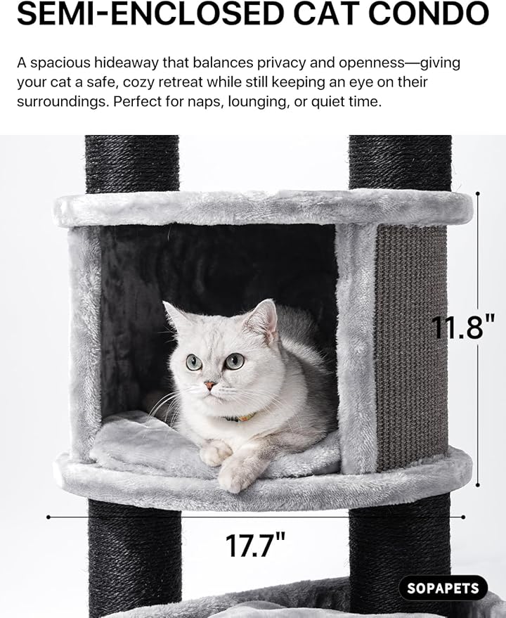 Extra Large Cat Tree for Maine Coon,65 Inches Tall Cat Tree Tower for Indoor Cats Large Adult 20 lbs,XXL Heavy Duty Luxury Sturdy Cat House with Big Hammock,Sisal Scratching Post,Condo