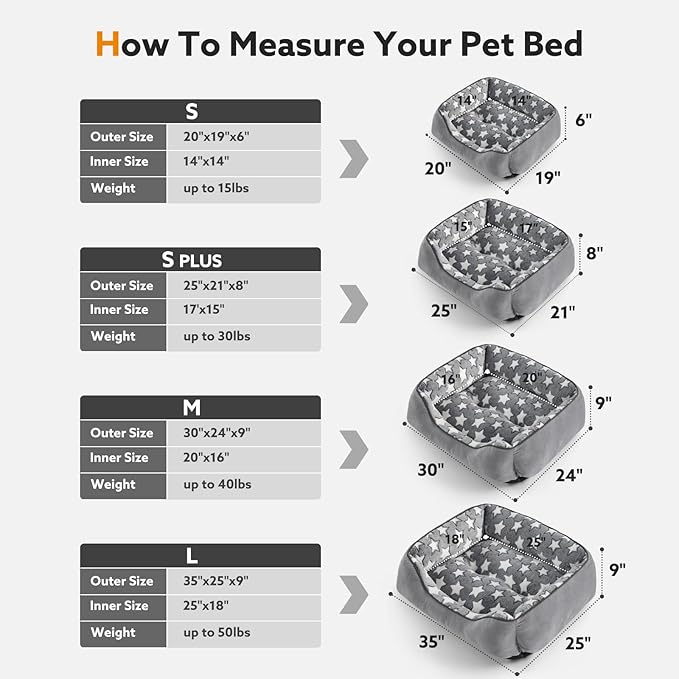 SIWA MARY Rectangle Dog Bed for Small Medium Dogs, Calming Dog Bed Small Size Dog, Orthopedic Dogs Sofa Bed, Washable Soft Calming Sleeping Soft Puppy Bed, Anti-Slip Bottom, Grey, S (20"x 19"x 6")