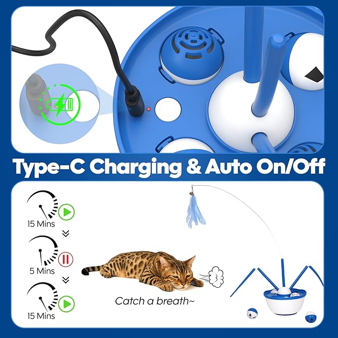 Automatic Cat Wand Toy Interactive Cat Toy Catnip Balls 7in1 Detachable Cat Toys for Bored Indoor Adult Cats Rechargeable Cat Interactive Toys