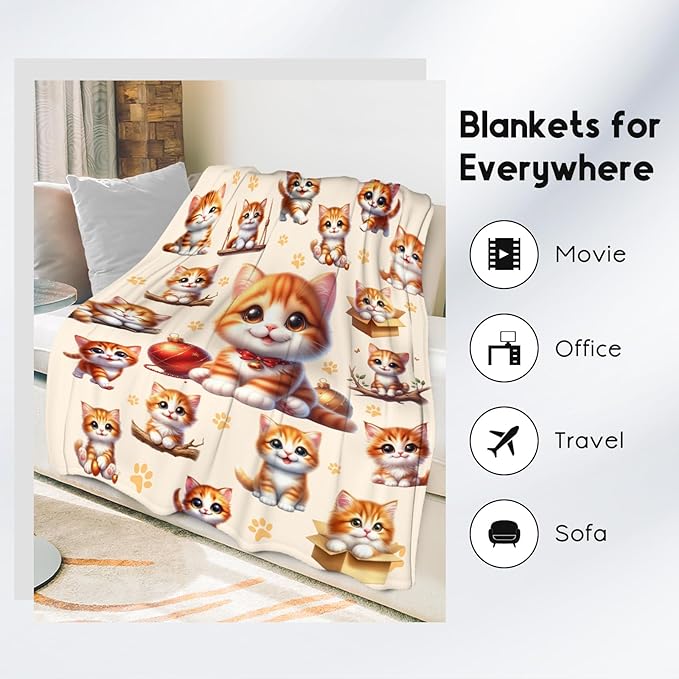 Girls Blankets Gifts Cat Blanket for Cat Lovers Toddlers Granddaughter, 30"x40" Cute Flannel Kids Throw for Couch Sofa