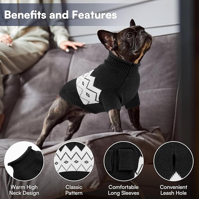 Queenmore Warm Dog Sweater, Soft Pet Knitwear, Knitted Pullover, Winter Pet Clothes for Small Medium Dogs Cats