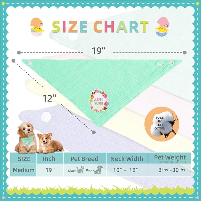 Easter Solid Color Letter Embroidered Dog Scarf - Adjustable Cotton Bandana for Medium Dogs,Green,Medium