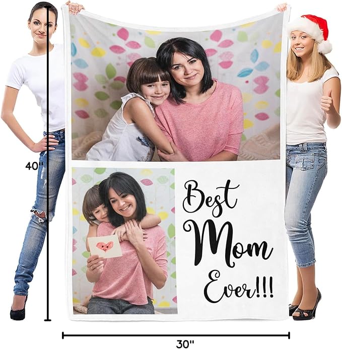 Personalized Blanket with Photo, Custom Blanket with Picture, Customized Photo Blankets, Customizable Blankets, Personalized Best Mom Ever Gifts for Mom, Baby, Kid